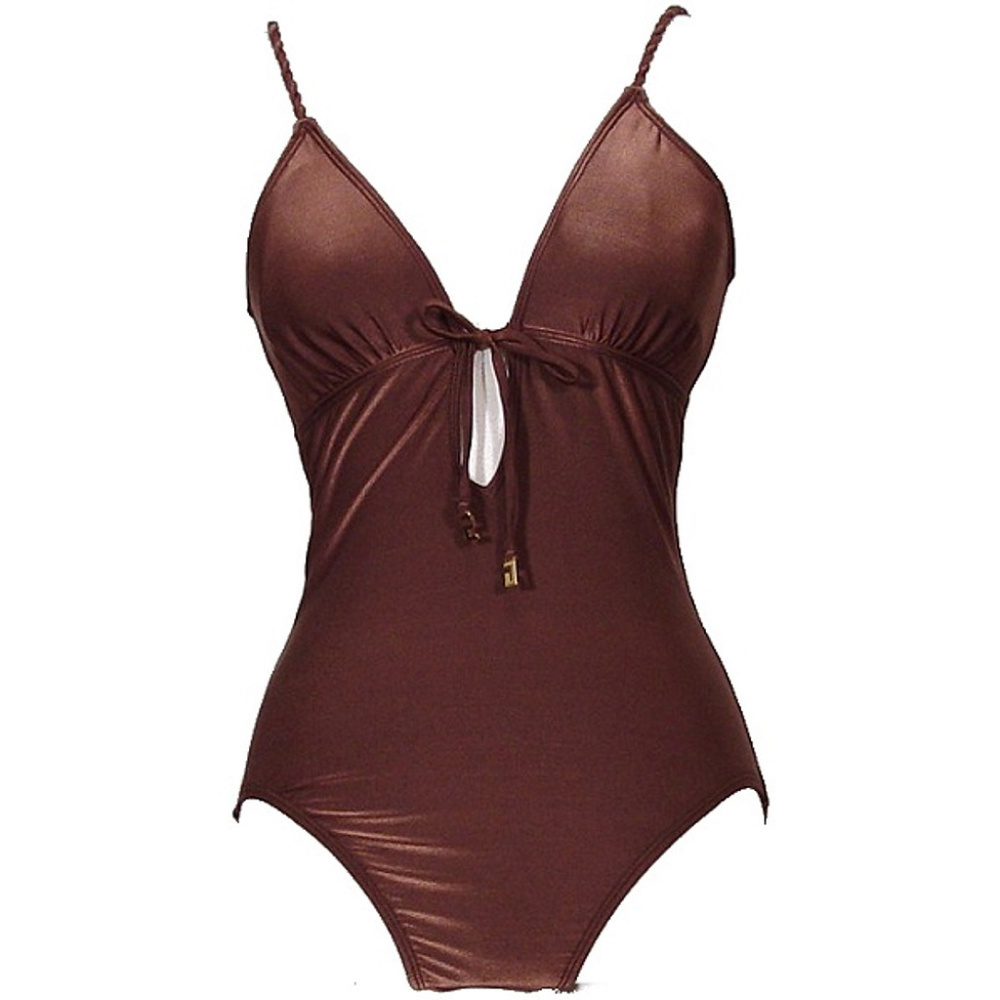 Brown Keyhole Logo Twisted Strap Swimsuit 4